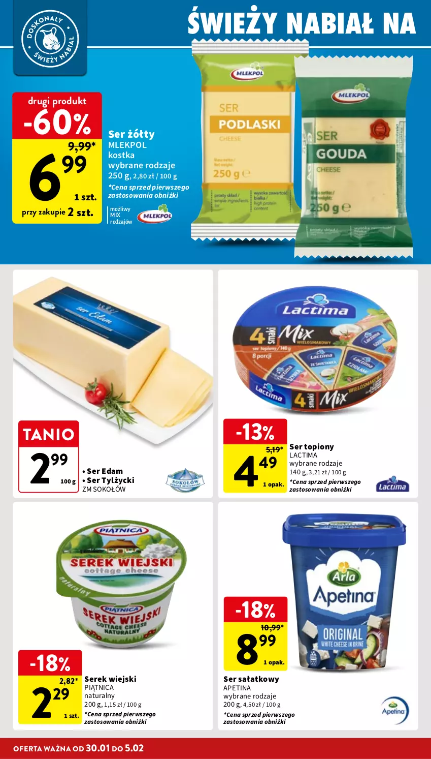 Gazetka promocyjna Intermarche - Gazetka Intermarche - ważna 30.01 do 05.02.2025 - strona 20 - produkty: Edam, Piątnica, Sałat, Ser, Ser topiony, Ser tylżycki, Serek, Serek wiejski, Sok, Sokołów, Top