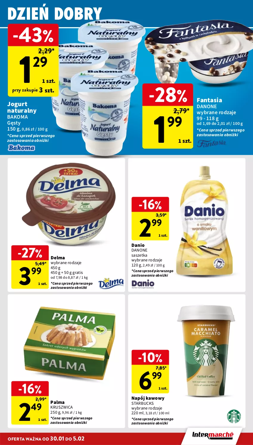 Gazetka promocyjna Intermarche - Gazetka Intermarche - ważna 30.01 do 05.02.2025 - strona 21 - produkty: Bakoma, Danio, Danone, Delma, Fa, Fanta, Gra, Jogurt, Jogurt naturalny, Napój, Palma