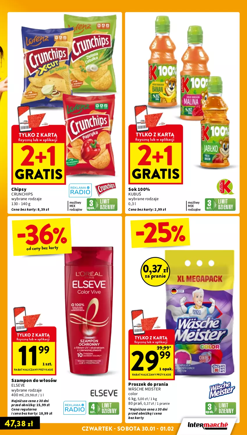 Gazetka promocyjna Intermarche - Gazetka Intermarche - ważna 30.01 do 05.02.2025 - strona 3 - produkty: Chipsy, Crunchips, Elseve, Gra, Kubuś, Proszek do prania, Sok, Szampon