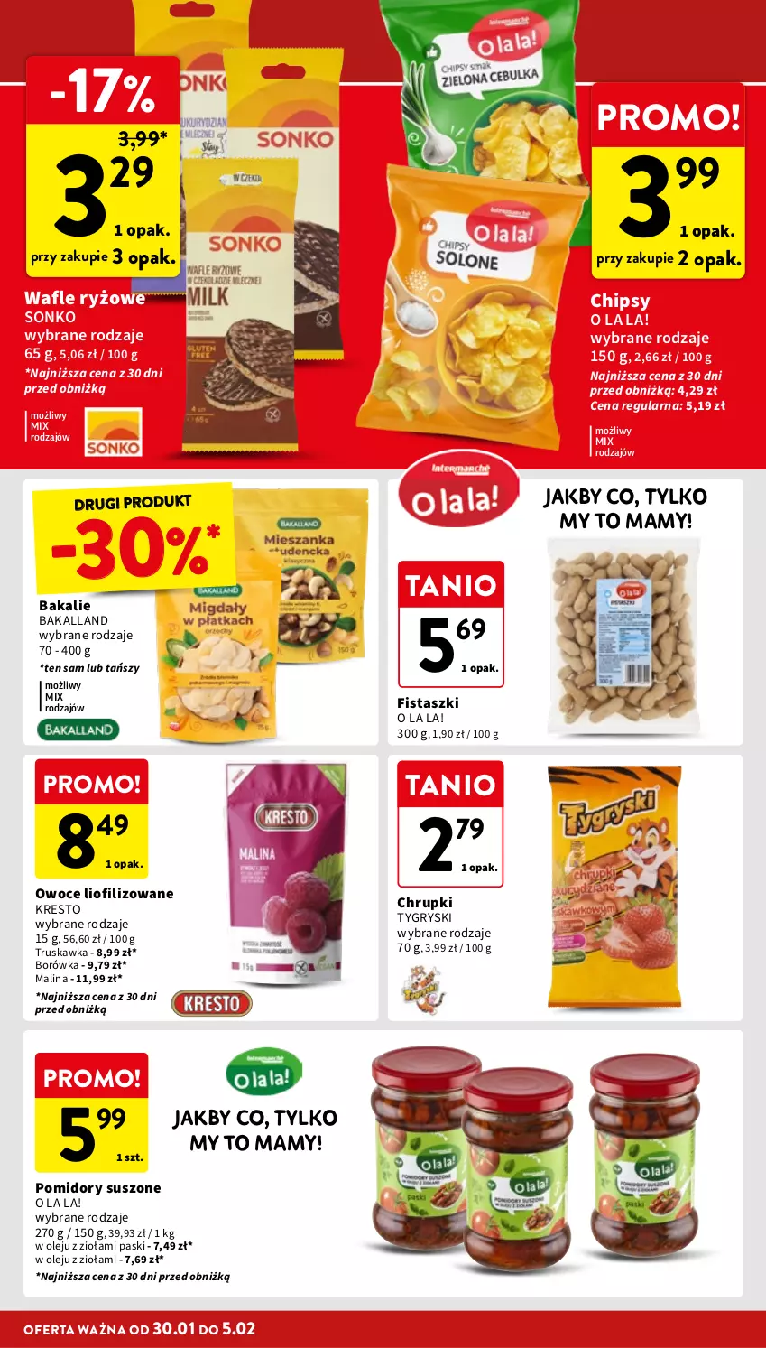 Gazetka promocyjna Intermarche - Gazetka Intermarche - ważna 30.01 do 05.02.2025 - strona 30 - produkty: Bakalland, Borówka, Chipsy, Chrupki, Gry, Olej, Owoce, Pomidory, Ryż, Sonko, Wafle