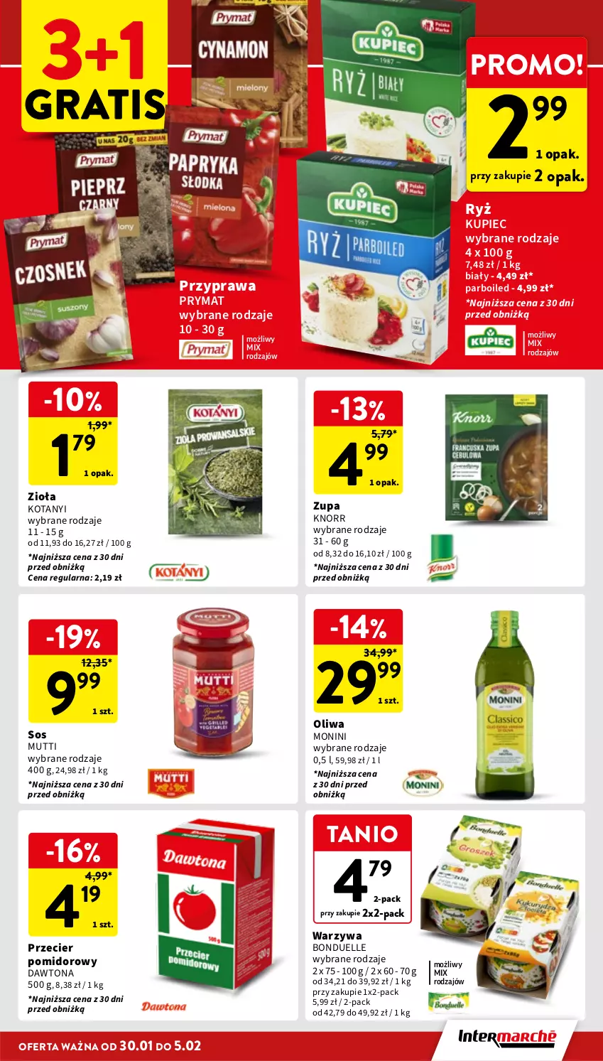 Gazetka promocyjna Intermarche - Gazetka Intermarche - ważna 30.01 do 05.02.2025 - strona 31 - produkty: Bonduelle, Dawtona, Gra, Knorr, Kupiec, Monini, Piec, Prymat, Ryż, Sos, Warzywa, Zupa