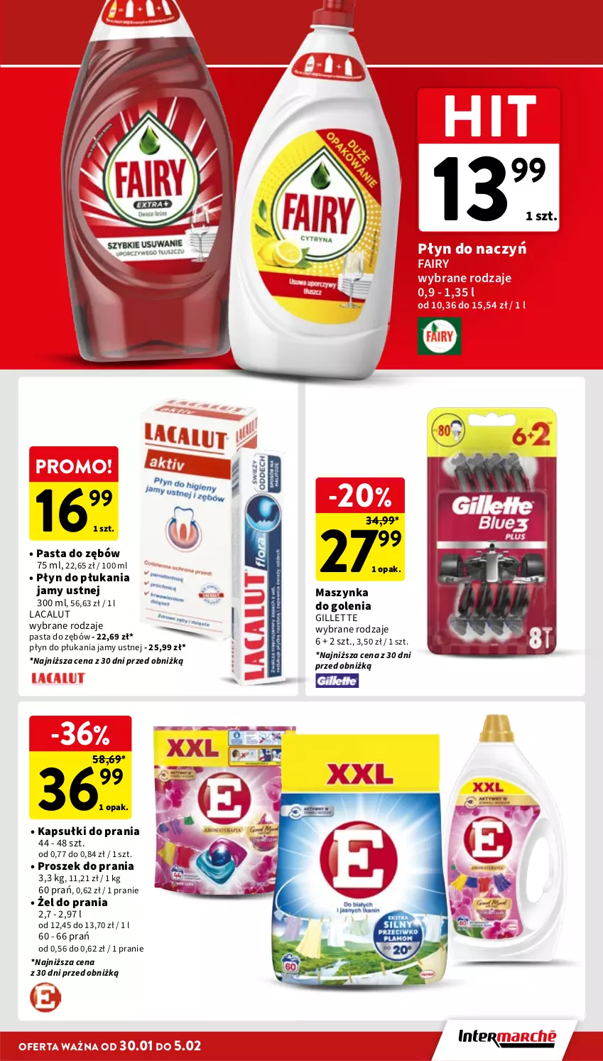 Gazetka promocyjna Intermarche - Gazetka Intermarche - ważna 30.01 do 05.02.2025 - strona 35 - produkty: Fa, Fairy, Gillette, Kapsułki do prania, Lacalut, Maszynka, Maszynka do golenia, Pasta do zębów, Płyn do płukania, Płyn do płukania jamy ustnej, Proszek do prania, Szynka