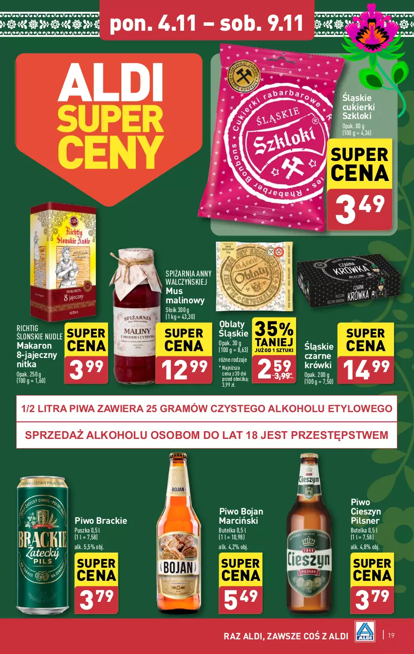 Gazetka promocyjna Aldi - Pełna oferta - ważna 04.11 do 09.11.2024 - strona 19 - produkty: Cukier, Cukierki, Gra, Makaron, Mus, Piwa, Piwo