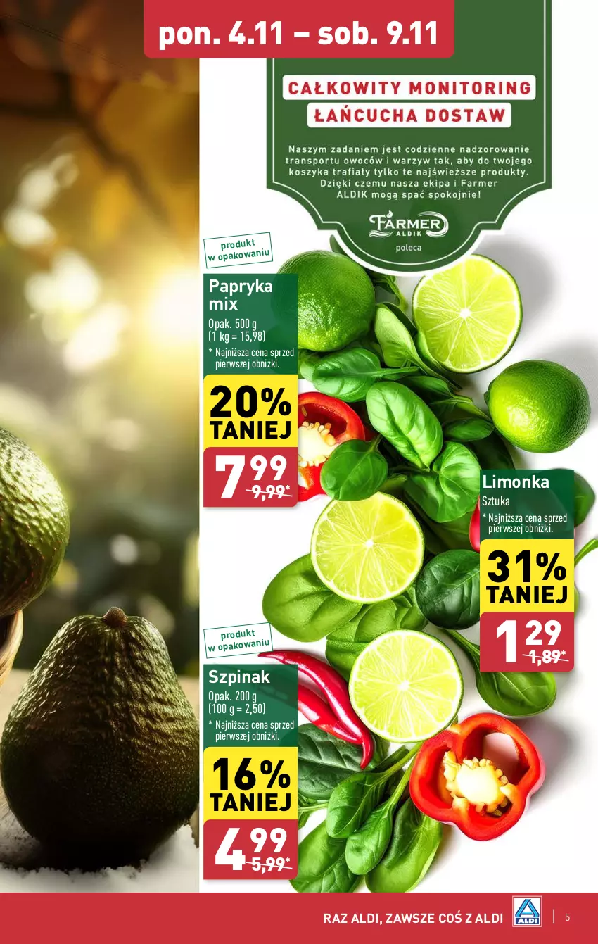 Gazetka promocyjna Aldi - Pełna oferta - ważna 04.11 do 09.11.2024 - strona 5 - produkty: Limonka, Papryka, Szpinak