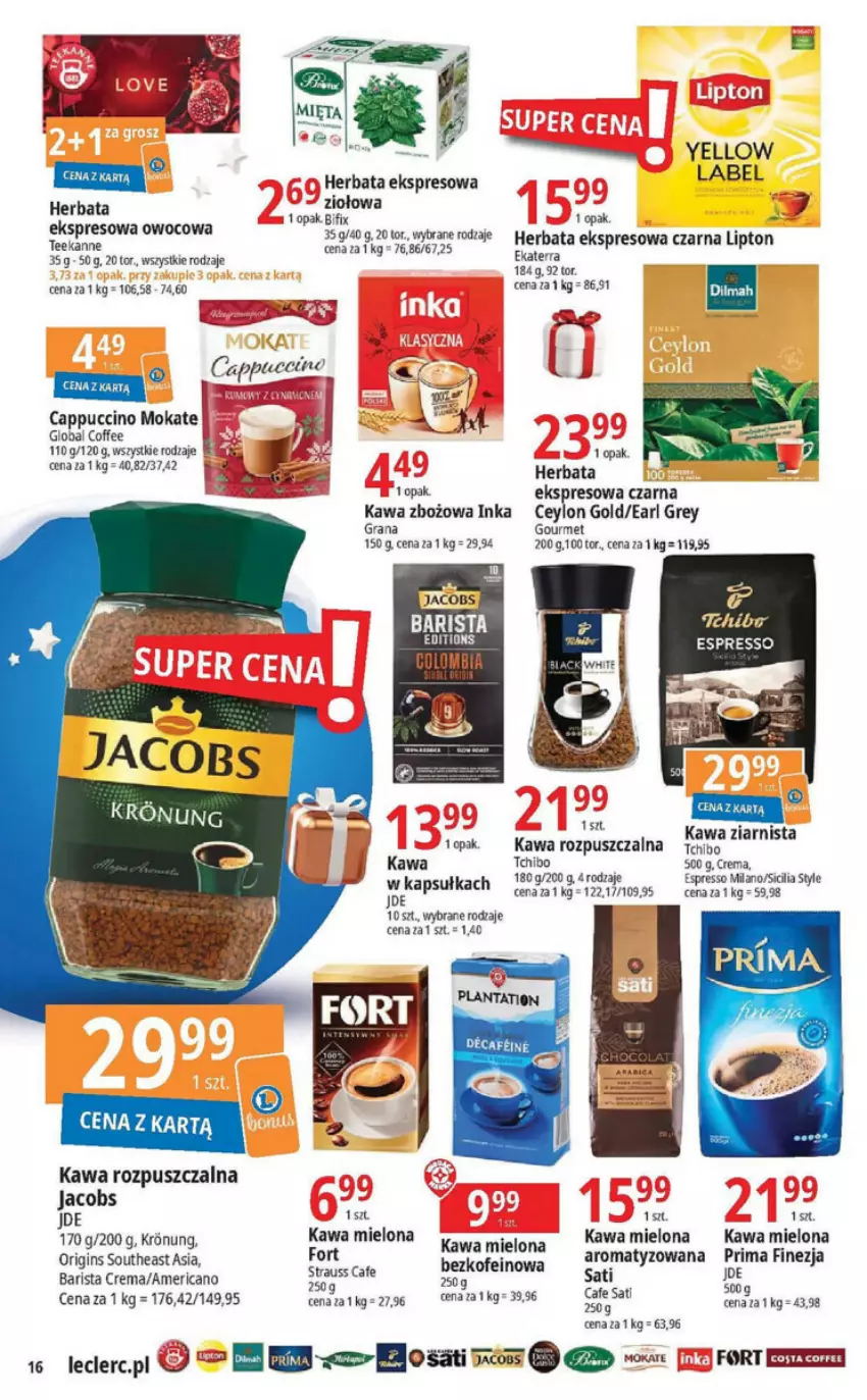 Gazetka promocyjna E Leclerc - ważna 05.12 do 17.12.2023 - strona 8 - produkty: Cappuccino, Earl Grey, Fa, Gin, Gra, Herbata, Inka, Kawa, Kawa mielona, Kawa rozpuszczalna, Kawa zbożowa, Kawa ziarnista, Lipton, Prima, Sati, Tchibo