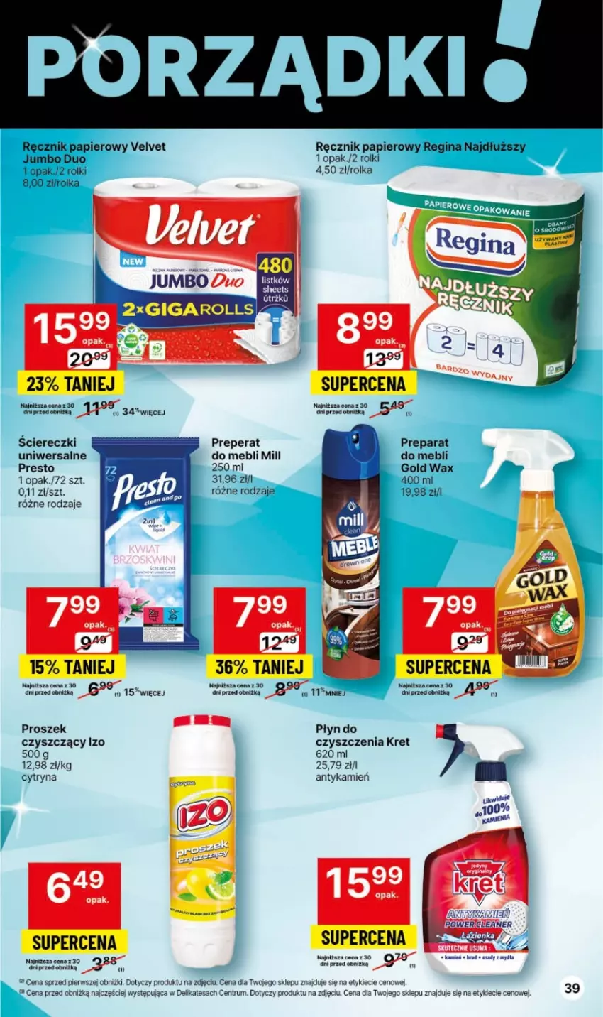 Gazetka promocyjna Delikatesy Centrum - Gazetka DC45 czw-sr - ważna 16.11 do 22.11.2023 - strona 39 - produkty: Gin, Kret, Papier, Por, Presto, Ręcznik, Rolki, Rum, Velvet