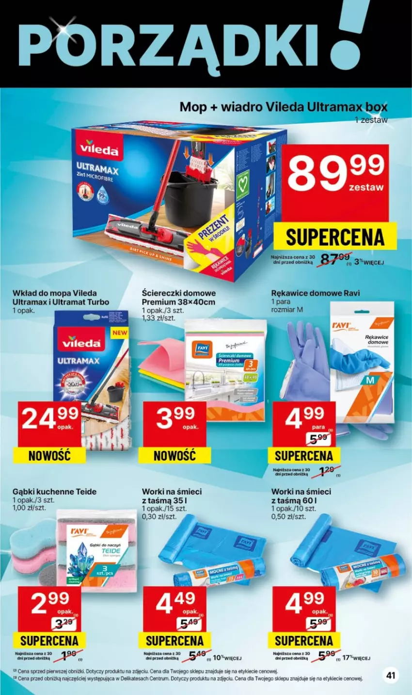 Gazetka promocyjna Delikatesy Centrum - Gazetka DC45 czw-sr - ważna 16.11 do 22.11.2023 - strona 41 - produkty: Mop, Por, Rama, Rękawice, Rum, Vileda, Wiadro, Wkład do mopa, Worki na śmiec, Worki na śmieci