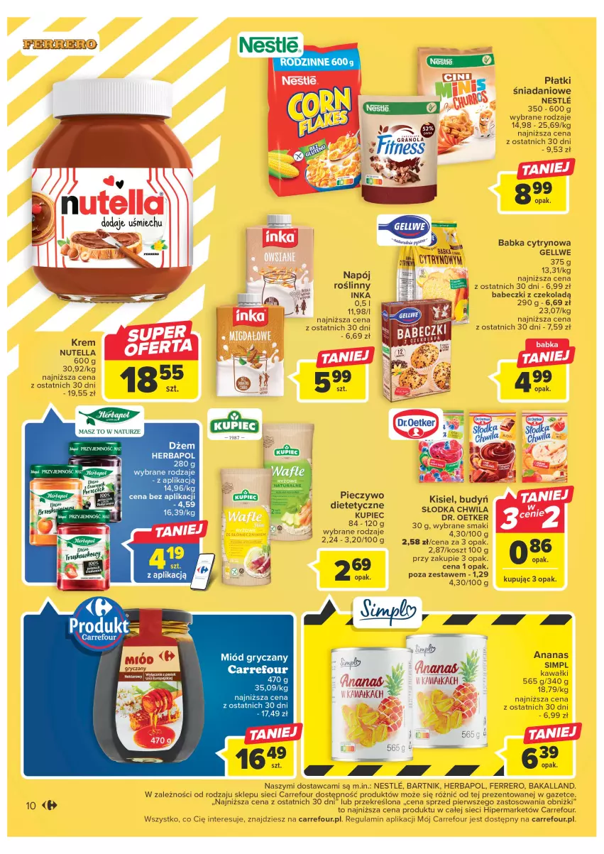 Gazetka promocyjna Carrefour - Gazetka Carrefour - ważna 24.01 do 04.02.2023 - strona 10 - produkty: Babeczki, Babka, Bakalland, Budyń, Danio, Dr. Oetker, Dżem, Ferrero, Gra, Granola, Herbapol, Inka, Kawa, Kisiel, Kosz, Kupiec, Napój, Nutella, Piec, Pieczywo, Słodka Chwila