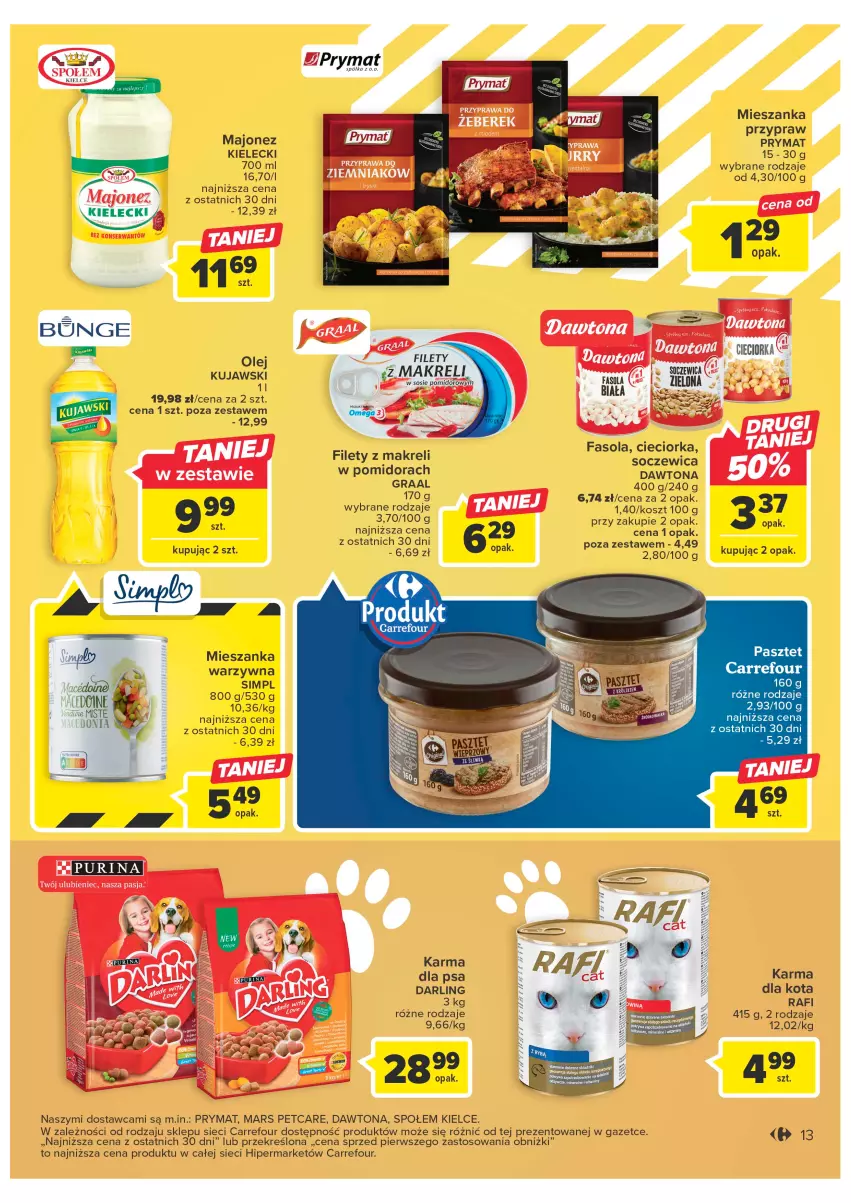 Gazetka promocyjna Carrefour - Gazetka Carrefour - ważna 24.01 do 04.02.2023 - strona 13 - produkty: Cieciorka, Dawtona, Fa, Fasola, Gra, Graal, Kosz, Majonez, Mars, Olej, Orka, Prymat, Pur, Purina, Sos