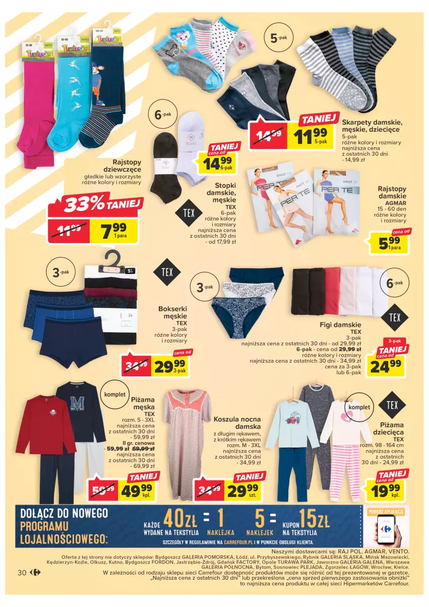 Gazetka promocyjna Carrefour - Gazetka Carrefour - ważna 24.01 do 04.02.2023 - strona 30 - produkty: Dzieci, Fa, Figi, Karp, Klej, Kosz, Koszula, Koszula nocna, Piżama, Rajstopy, Ser, Sos, Top