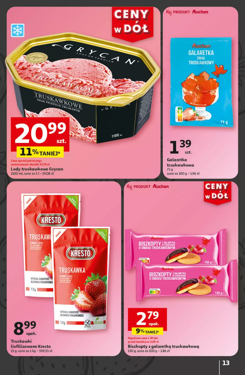 Gazetka promocyjna Auchan - Gazetka CENY W DÓŁ Hipermarket Auchan - ważna 13.06 do 19.06.2024 - strona 15 - produkty: Biszkopty, Gala, Galaretka, Gry, Lody, Sok, Truskawki