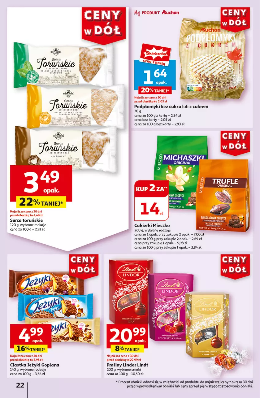 Gazetka promocyjna Auchan - Gazetka CENY W DÓŁ Hipermarket Auchan - ważna 13.06 do 19.06.2024 - strona 24 - produkty: Ciastka, Cukier, Cukierki, Goplana, Jeżyki, LANA, Lindor, Lindt, Praliny, Ser