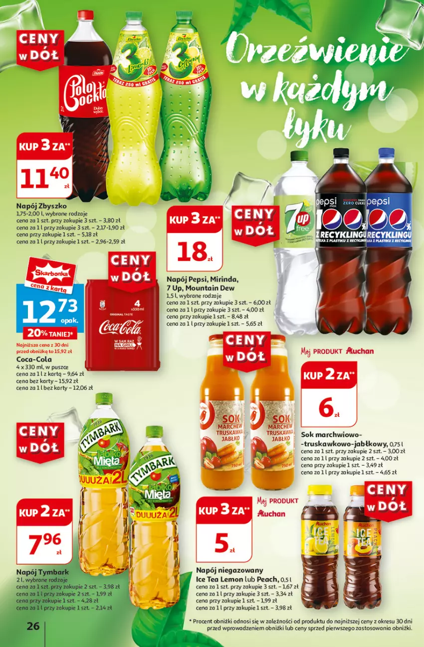 Gazetka promocyjna Auchan - Gazetka CENY W DÓŁ Hipermarket Auchan - ważna 13.06 do 19.06.2024 - strona 28 - produkty: Coca-Cola, Grill, Mirinda, Napój, Napój niegazowany, Pepsi, Sok, Tymbark