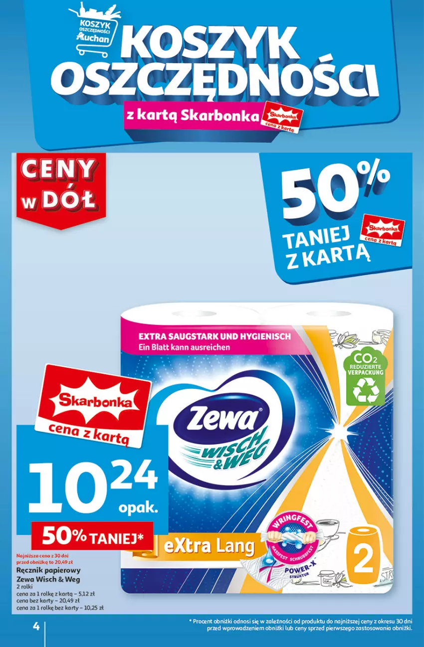 Gazetka promocyjna Auchan - Gazetka CENY W DÓŁ Hipermarket Auchan - ważna 13.06 do 19.06.2024 - strona 4 - produkty: Papier, Ręcznik, Rolki