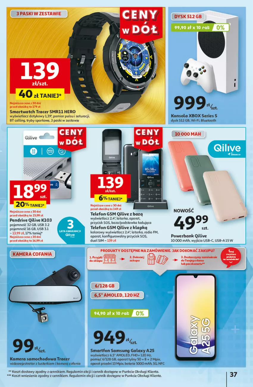 Gazetka promocyjna Auchan - Gazetka CENY W DÓŁ Hipermarket Auchan - ważna 13.06 do 19.06.2024 - strona 45 - produkty: Acer, Amol, Bateria, Fa, Gala, Kamera, Konsola, Kosz, Latarka, Pendrive, Por, Powerbank, Samsung, Ser, Smartfon, Smartwatch, Sos, Sport, Tarka, Telefon, Xbox