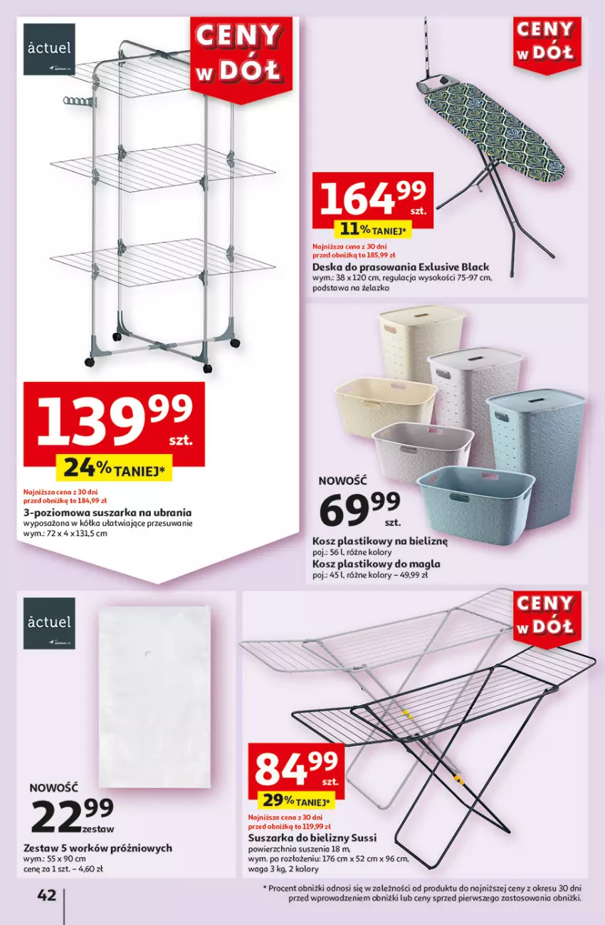 Gazetka promocyjna Auchan - Gazetka CENY W DÓŁ Hipermarket Auchan - ważna 13.06 do 19.06.2024 - strona 50 - produkty: Deska do prasowania, Kosz, Lack, Sok, Suszarka, Ubrania, Waga