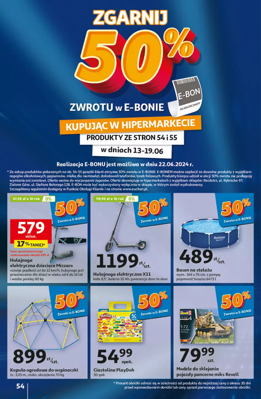 Gazetka promocyjna Auchan - Gazetka CENY W DÓŁ Hipermarket Auchan - ważna 13.06 do 19.06.2024 - strona 62 - produkty: Bateria, Dzieci, Fa, Hulajnoga, Hulajnoga elektryczna, Klej, Papier, Pojazd, Telefon