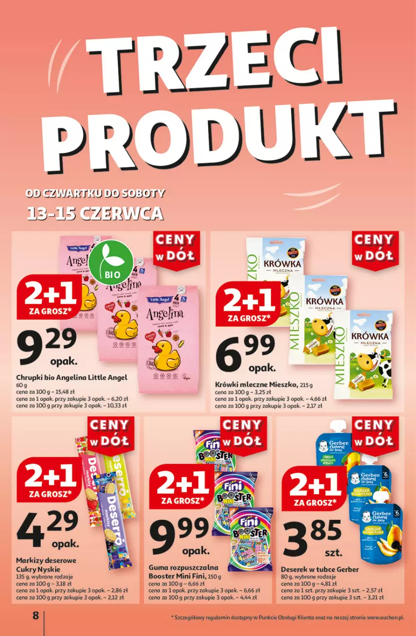 Gazetka promocyjna Auchan - Gazetka CENY W DÓŁ Hipermarket Auchan - ważna 13.06 do 19.06.2024 - strona 8 - produkty: Booster, Chrupki, Deser, Gerber, Guma rozpuszczalna, Krówki mleczne, Ser, Serek