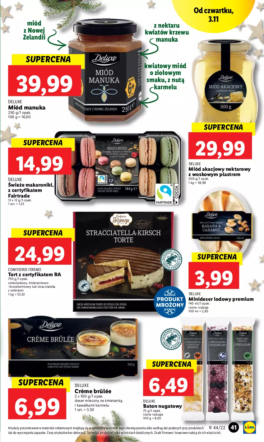 Gazetka promocyjna Lidl - GAZETKA - ważna 02.11 do 05.11.2022 - strona 43 - produkty: Baton, Crème brûlée, Deser, Deser mleczny, Fa, Kawa, Makaron, Miód, Nektar, Ser