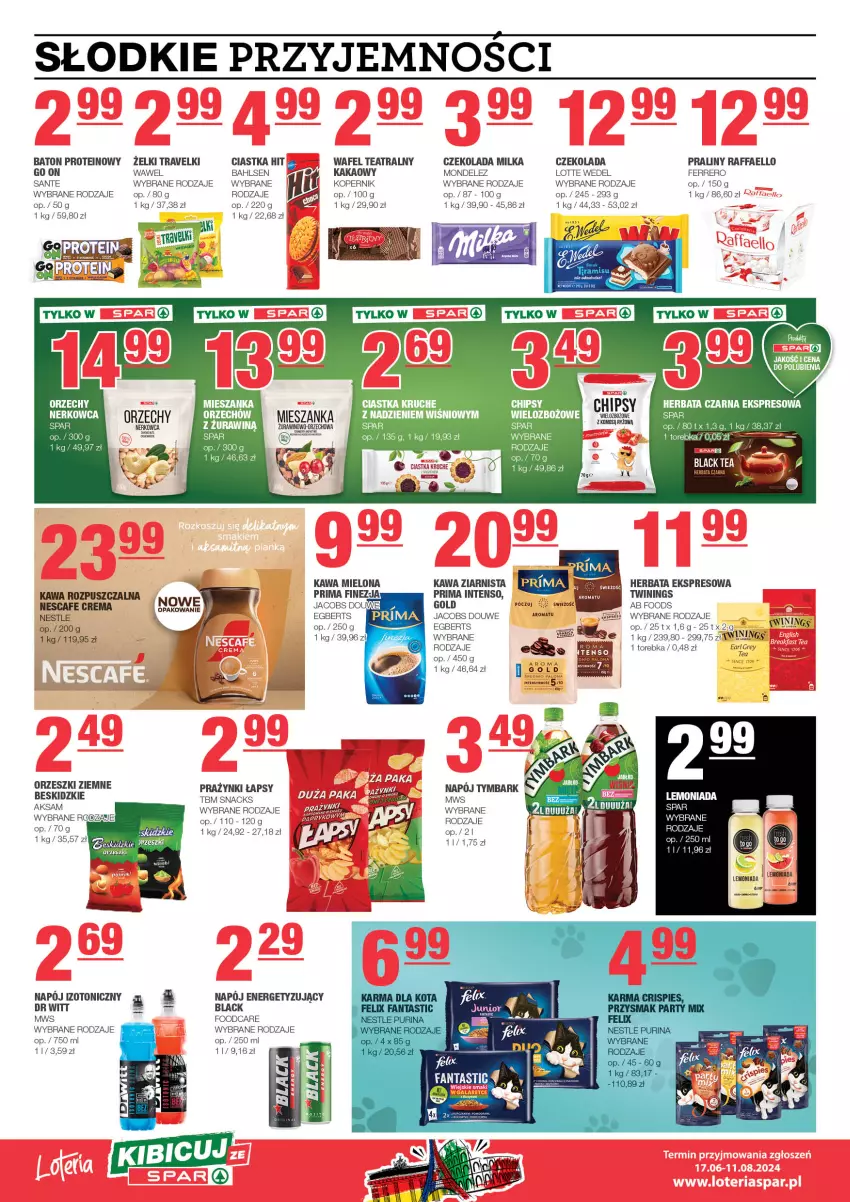 Gazetka promocyjna Spar - EuroSpar - ważna 30.06 do 10.07.2024 - strona 6 - produkty: Baton, Beskidzki, Chipsy, Ciastka, Czekolada, Earl Grey, Fa, Fanta, Ferrero, Herbata, Herbata czarna, Jacobs, Kakao, Kawa, Kawa mielona, Kawa rozpuszczalna, Kawa ziarnista, Lack, Lemoniada, Milka, Napój, Napój izotoniczny, Orzeszki, Orzeszki ziemne, Praliny, Prima, Raffaello, Ryż, Sante, Torebka, Tymbark, Wawel