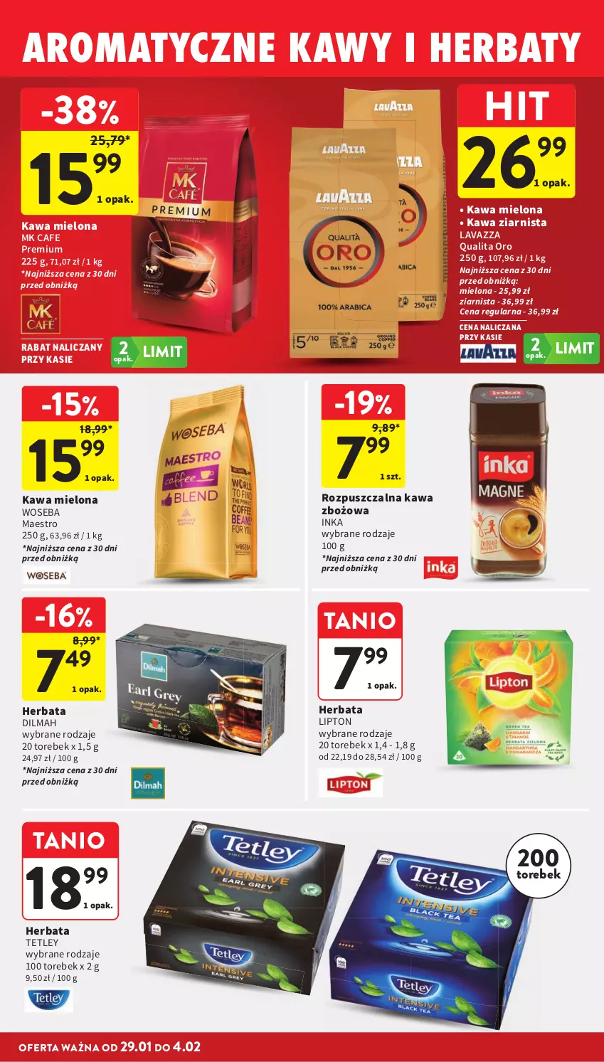 Gazetka promocyjna Intermarche - Gazetka Intermarche - ważna 29.01 do 04.02.2026 - strona 28 - produkty: Dilmah, Herbata, Inka, Kawa, Kawa mielona, Kawa zbożowa, Kawa ziarnista, Lavazza, Lipton, Tetley, Woseba