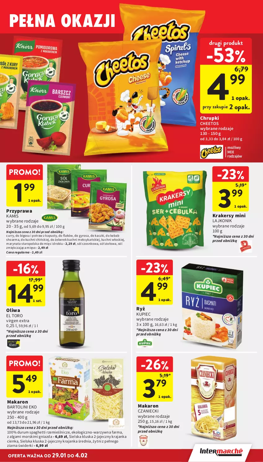 Gazetka promocyjna Intermarche - Gazetka Intermarche - ważna 29.01 do 04.02.2026 - strona 33 - produkty: Bigos, Cheetos, Chrupki, Fa, Gyros, Kamis, Kebab, Krakersy, Kupiec, Lajkonik, LG, Makaron, Mięso, Piec, Rum, Ryż, Shoarma, Sól, Sól zmiękczająca, Sól zmiękczająca mięso, Spaghetti