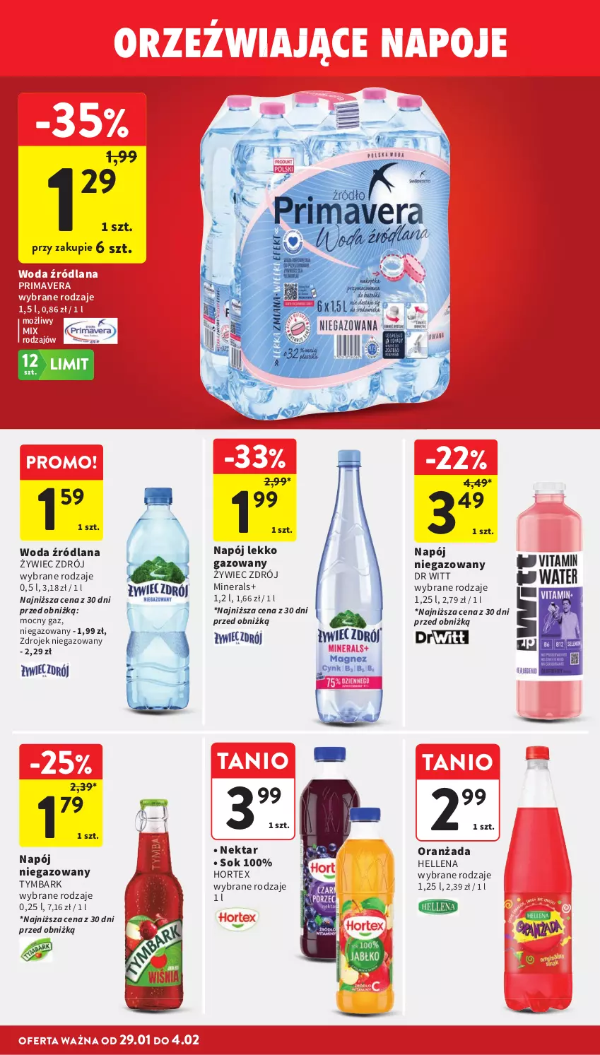 Gazetka promocyjna Intermarche - Gazetka Intermarche - ważna 29.01 do 04.02.2026 - strona 34 - produkty: Hellena, Hortex, LANA, Napój, Napój niegazowany, Nektar, Oranżada, Prima, Primavera, Sok, Tymbark, Woda