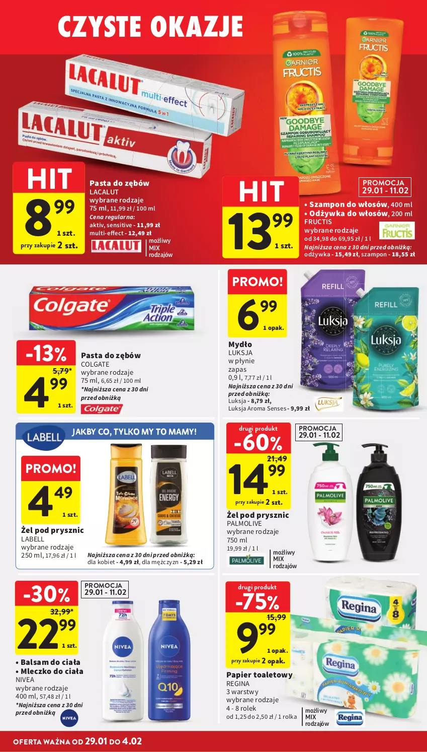 Gazetka promocyjna Intermarche - Gazetka Intermarche - ważna 29.01 do 04.02.2026 - strona 37 - produkty: Balsam do ciała, Bell, Colgate, Fructis, Gin, Lacalut, LG, Luksja, Mleczko, Mleczko do ciała, Mydło, Nivea, Odżywka, Palmolive, Papier, Papier toaletowy, Pasta do zębów, Senses, Szampon