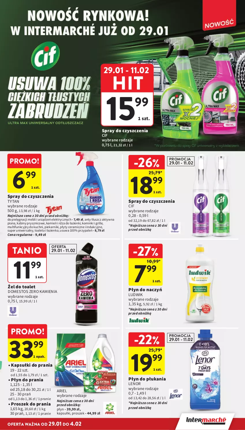 Gazetka promocyjna Intermarche - Gazetka Intermarche - ważna 29.01 do 04.02.2026 - strona 38 - produkty: Ariel, Cif, Domestos, Grill, Kapsułki do prania, Lenor, Ludwik, Piekarnik, Płyn do płukania, Płyn do prania, Proszek do prania, Spray do czyszczenia, Tytan