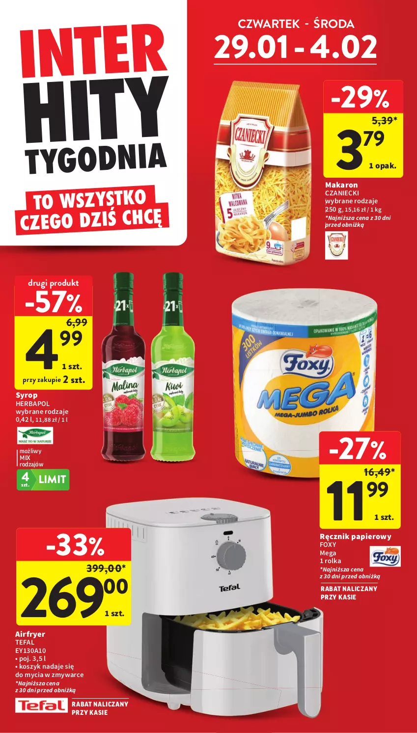 Gazetka promocyjna Intermarche - Gazetka Intermarche - ważna 29.01 do 04.02.2026 - strona 6 - produkty: Fa, Foxy, Herbapol, Kosz, Makaron, Papier, Ręcznik, Syrop, Tefal