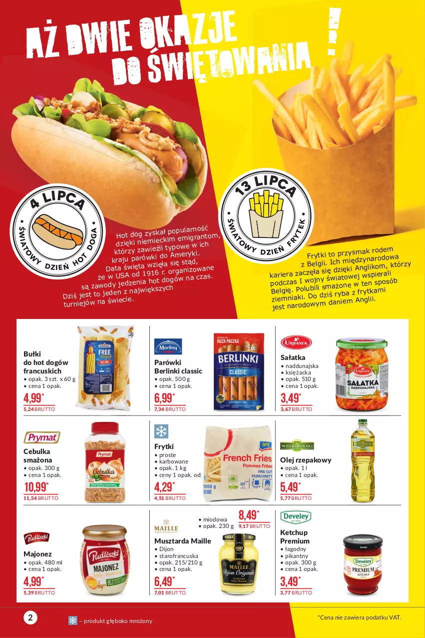 Gazetka promocyjna Makro - [Oferta promocyjna] Artykuły spożywcze - ważna 29.06 do 12.07.2021 - strona 2 - produkty: Berlinki, Bułki do hot dogów, Frytki, Gra, Hot dog, Ketchup, LG, Majonez, Mus, Musztarda, Olej, Olej rzepakowy, Parówki, Sałat, Sałatka, Ziemniaki