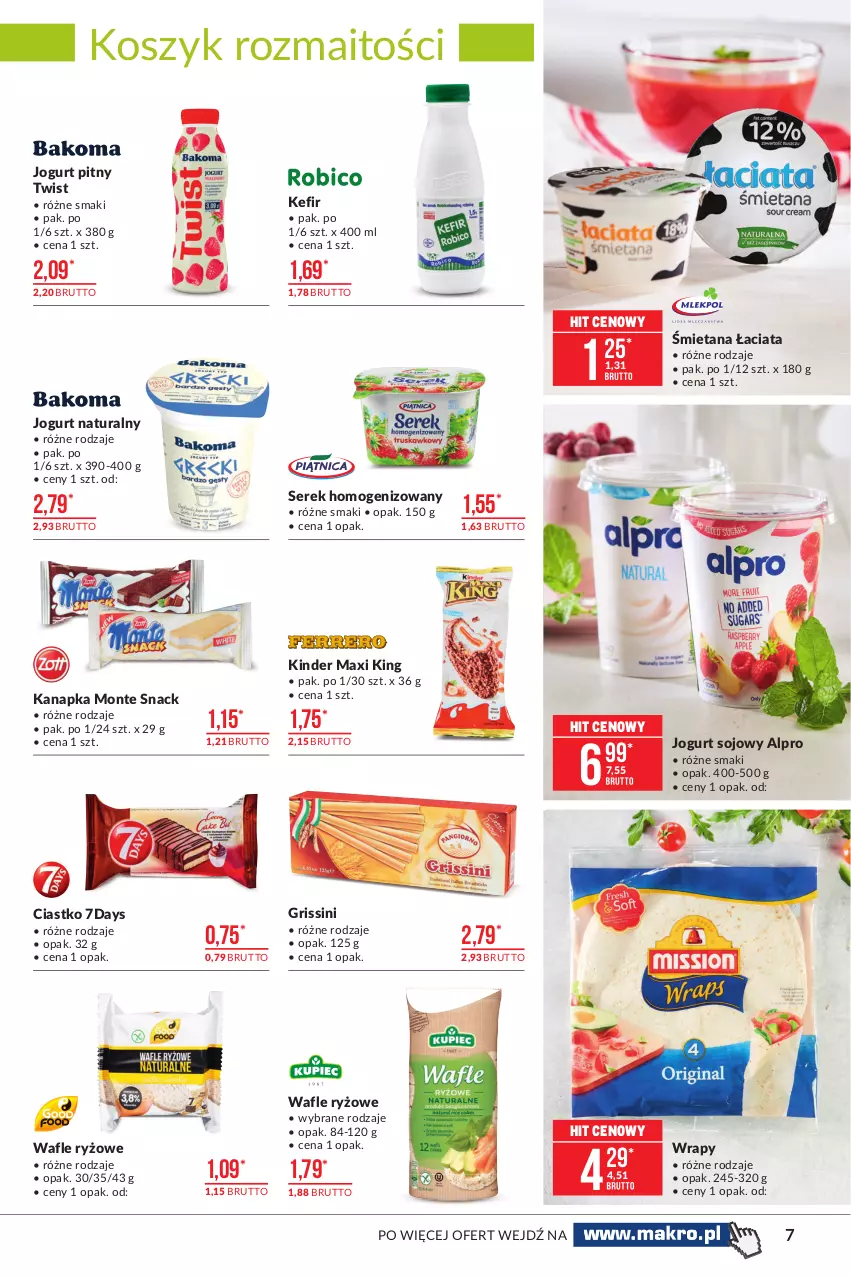 Gazetka promocyjna Makro - [Oferta promocyjna] Artykuły spożywcze - ważna 29.06 do 12.07.2021 - strona 7 - produkty: Alpro, Grissini, Jogurt, Jogurt naturalny, Jogurt pitny, Kefir, Kinder, Kosz, Monte, Ryż, Ser, Serek, Serek homogenizowany, Wafle