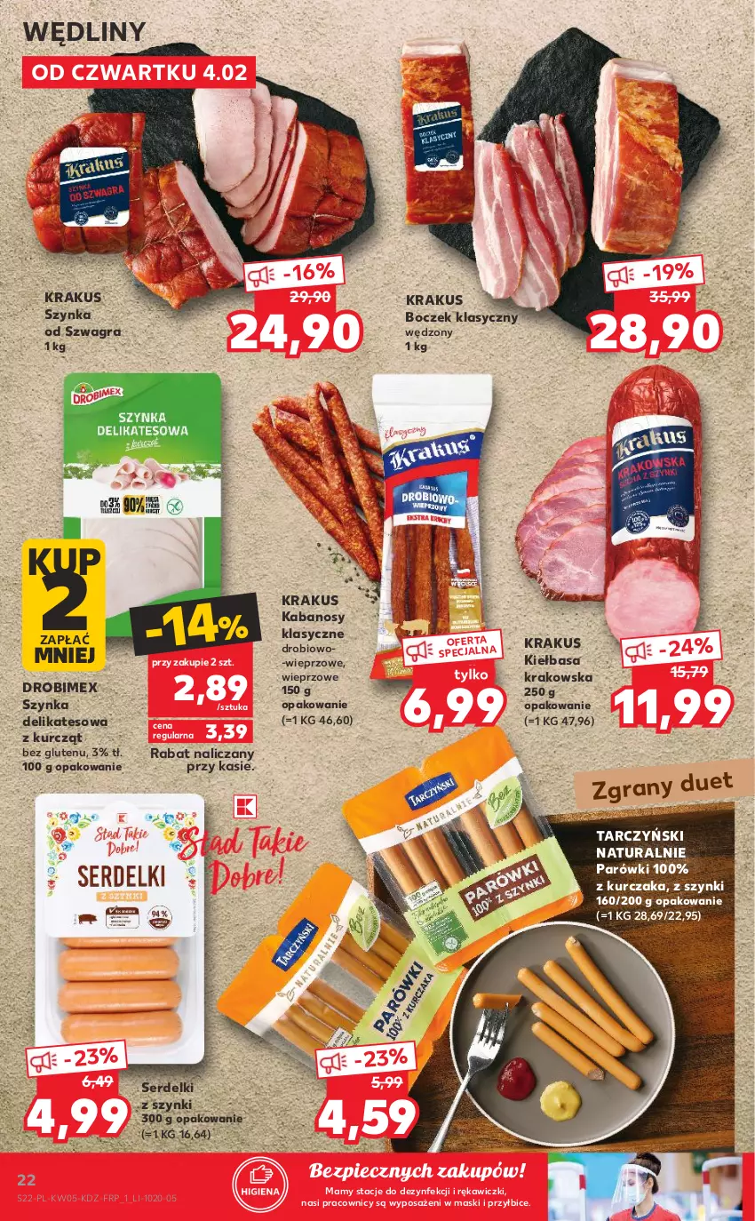 Gazetka promocyjna Kaufland - OFERTA TYGODNIA - ważna 04.02 do 10.02.2021 - strona 22 - produkty: BIC, Boczek, Drobimex, Gra, Kabanos, Kiełbasa, Kiełbasa krakowska, Krakus, Kurczak, Parówki, Piec, Ser, Serdelki, Szynka, Szynka delikatesowa, Tarczyński