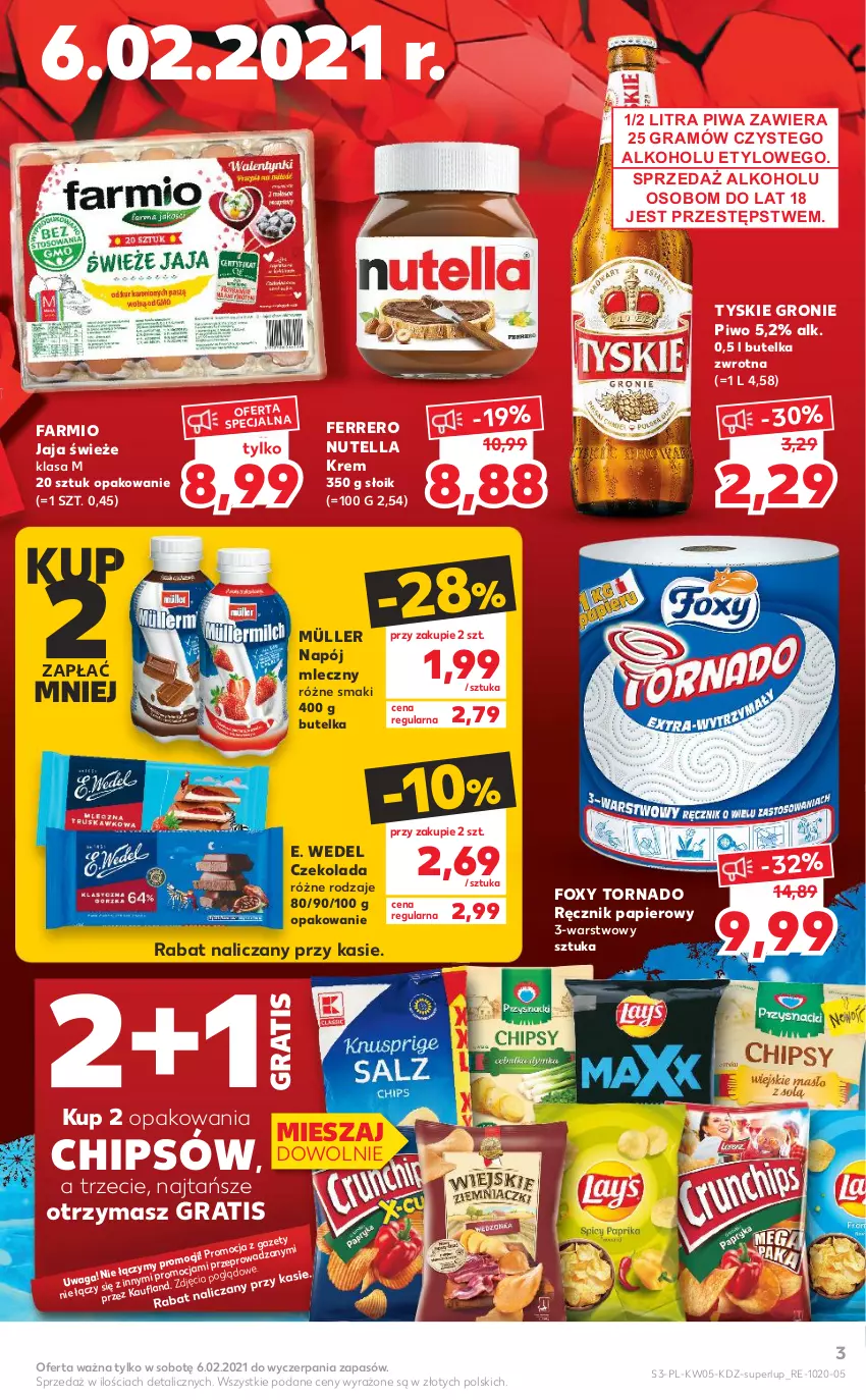 Gazetka promocyjna Kaufland - OFERTA TYGODNIA - ważna 04.02 do 10.02.2021 - strona 3 - produkty: Czekolada, E. Wedel, Fa, Ferrero, Foxy, Gra, Jaja, Müller, Napój, Napój mleczny, Nutella, Papier, Piwa, Piwo, Ręcznik, Tyskie, Waga