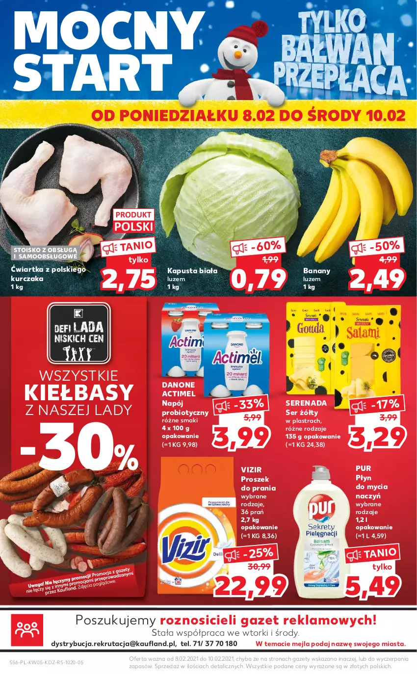 Gazetka promocyjna Kaufland - OFERTA TYGODNIA - ważna 04.02 do 10.02.2021 - strona 56 - produkty: Actimel, Banany, Danone, Do mycia naczyń, Kurczak, Napój, Płyn do mycia, Płyn do mycia naczyń, Proszek do prania, Pur, Ser, Vizir, Waga