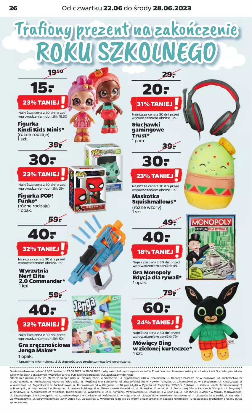 Gazetka promocyjna Netto - Akcesoria i dodatki - ważna 22.06 do 28.06.2023 - strona 10 - produkty: Fa, Gra, Gry, Kujawski, Monopoly, Nerf, Podlaski, Rust, Słuchawki, Słuchawki gamingowe, Sok, Stock, Top, Wyrzutnia