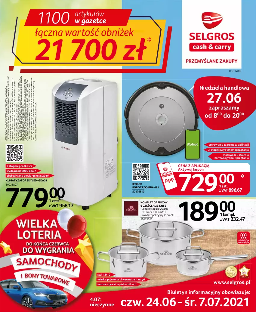 Gazetka promocyjna Selgros - Oferta przemysłowa - ważna 24.06 do 07.07.2021 - strona 1 - produkty: Fa, Gra, IRobot, LG, Miarka, Piec, Piekarnik, Pokrywa, Robot, Rondel, Roomba, Top, Tran