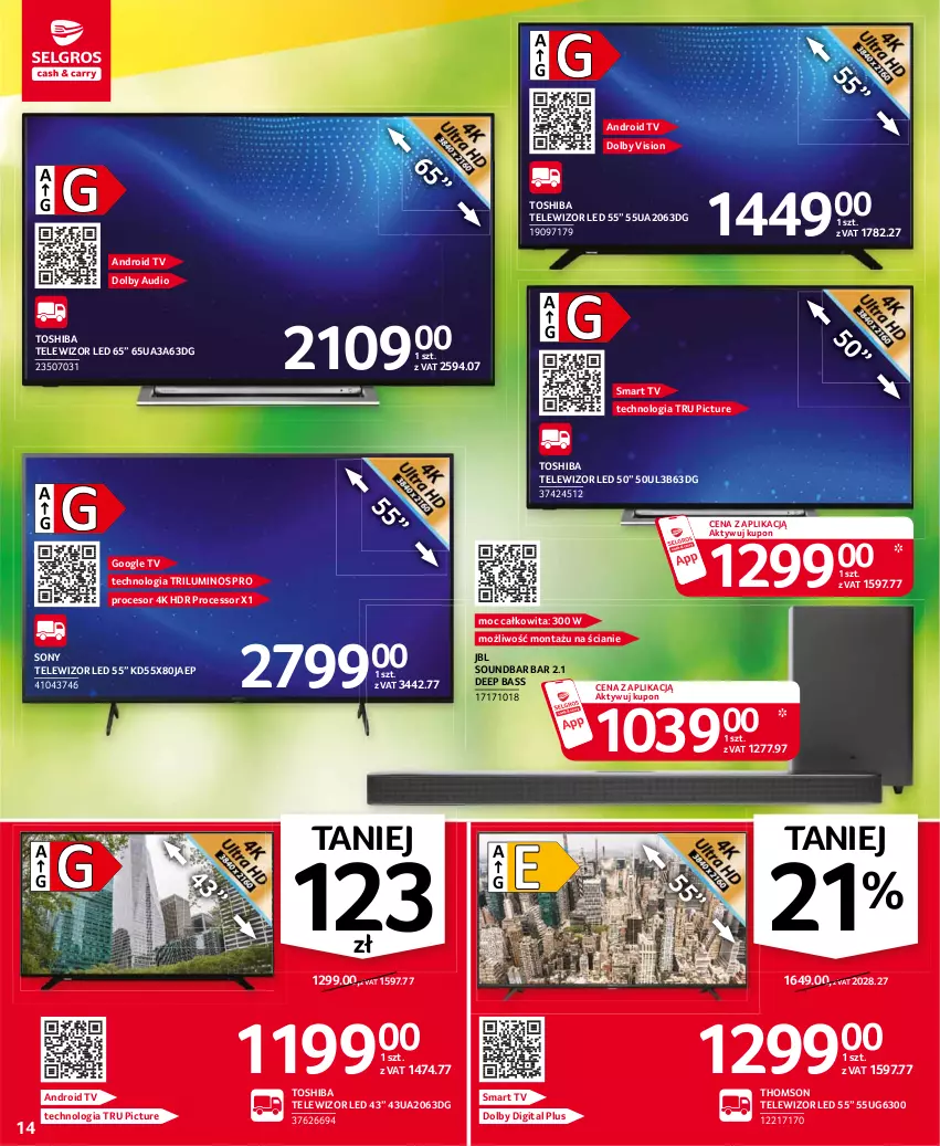 Gazetka promocyjna Selgros - Oferta przemysłowa - ważna 24.06 do 07.07.2021 - strona 14 - produkty: Android TV, JBL, Procesor, Smart tv, Sony, Soundbar, Telewizor, Thomson, Toshiba