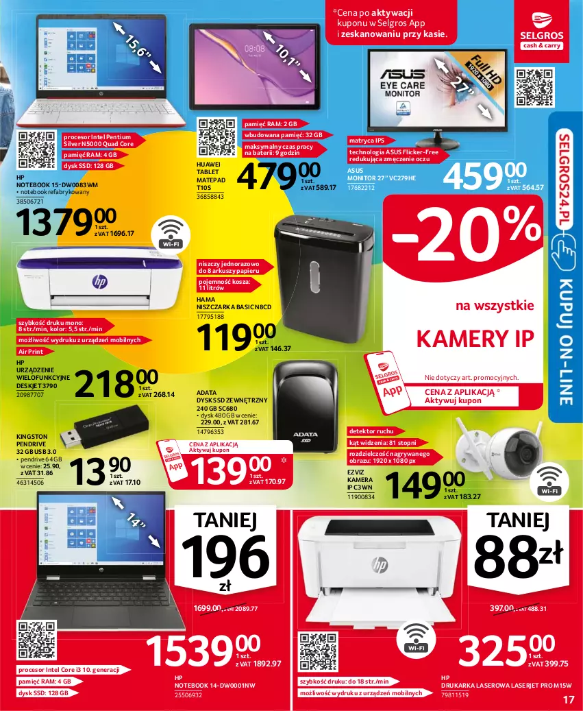 Gazetka promocyjna Selgros - Oferta przemysłowa - ważna 24.06 do 07.07.2021 - strona 17 - produkty: Asus, Drukarka, Fa, Gry, Hama, HP, Huawei, Intel, Kamera, Kamery, Kosz, LG, Mobil, Monitor, Niszczarka, Notebook, Obraz, Papier, Pendrive, Pentium, Procesor, Ser, Tablet, Top, Urządzenie wielofunkcyjne