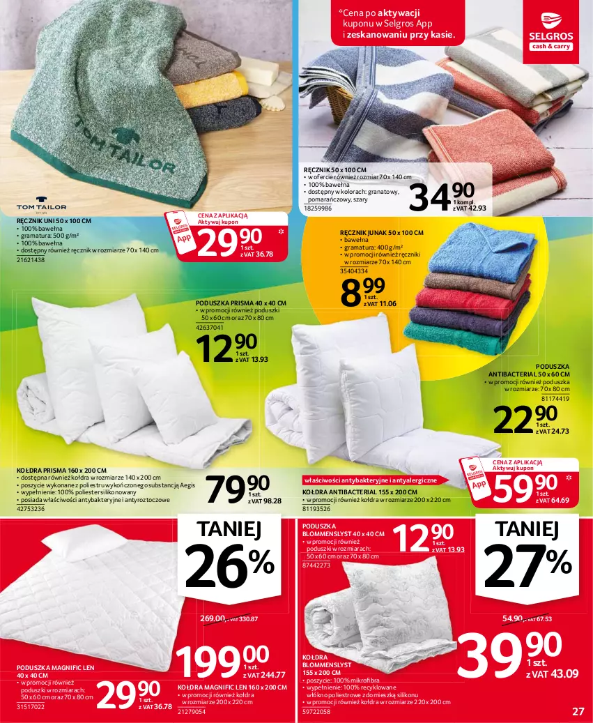 Gazetka promocyjna Selgros - Oferta przemysłowa - ważna 24.06 do 07.07.2021 - strona 27 - produkty: AEG, Gra, Granat, Kołdra, LG, Poduszka, Rama, Ręcznik, Wełna