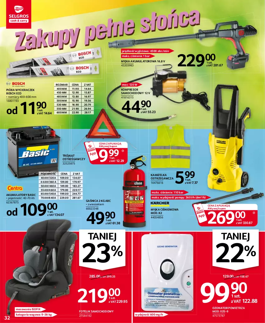 Gazetka promocyjna Selgros - Oferta przemysłowa - ważna 24.06 do 07.07.2021 - strona 32 - produkty: Akumulator, Bosch, Fotel, Fotelik, Fotelik samochodowy, Gaśnica, K2, Kamizelka, Kompresor, Myjka ciśnieniowa, Trójkąt ostrzegawczy, Wieszak