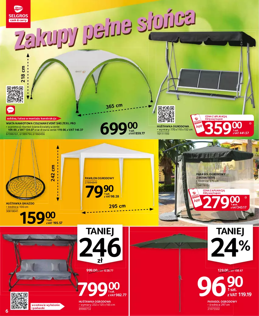 Gazetka promocyjna Selgros - Oferta przemysłowa - ważna 24.06 do 07.07.2021 - strona 6 - produkty: Coleman, Drzwi, Huśtawka, Namiot, Parasol