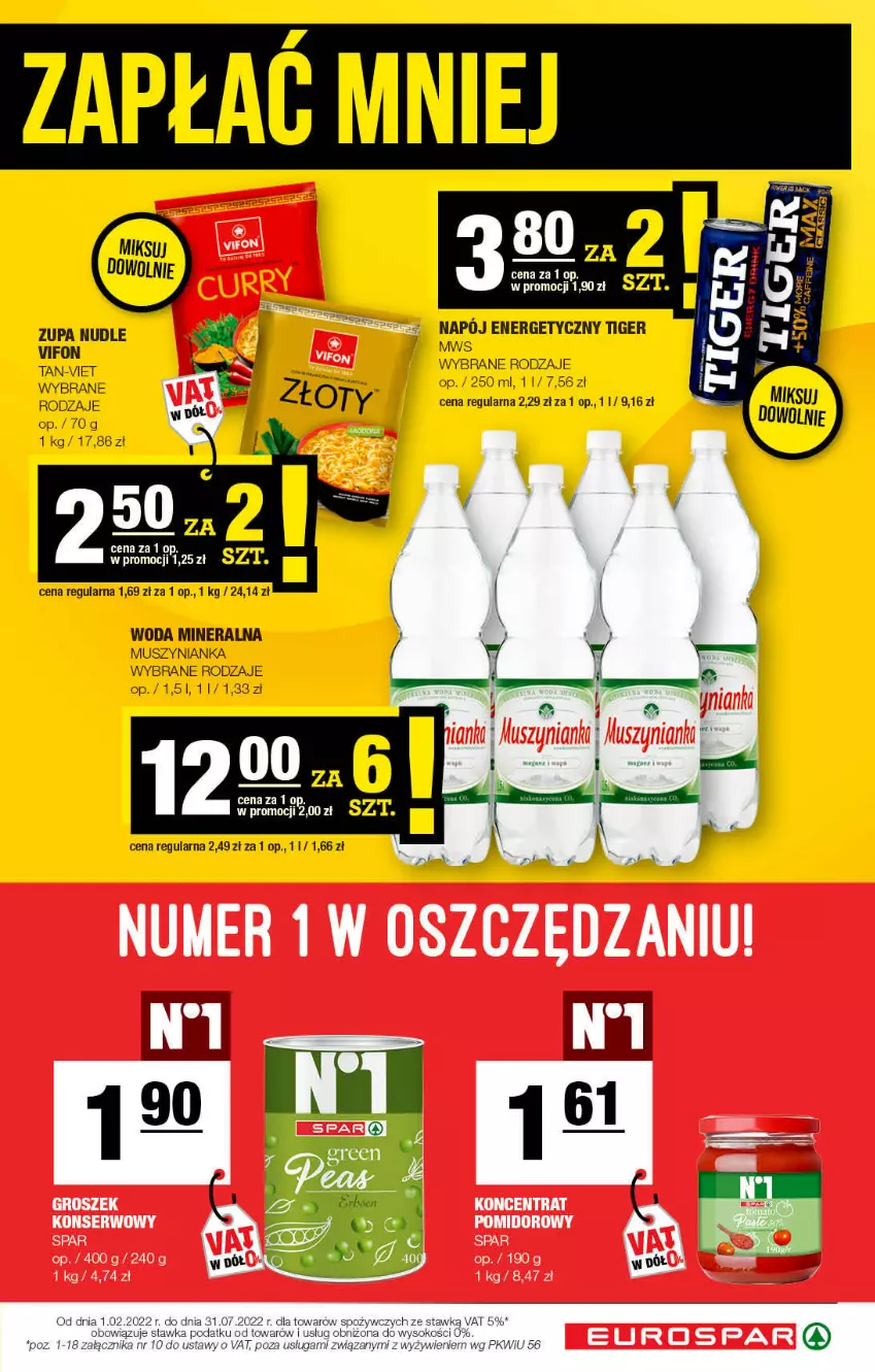 Gazetka promocyjna Spar - EuroSpar - ważna 30.01 do 12.02.2022 - strona 11 - produkty: Groszek, Mus, Muszynianka, Napój, Napój energetyczny, Ser, Tiger, Woda, Woda mineralna, Zupa