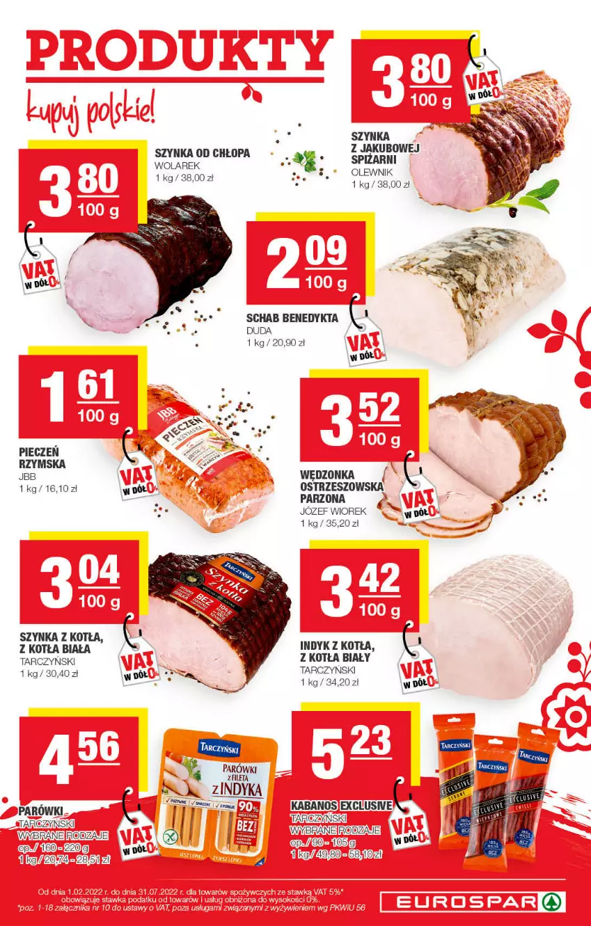 Gazetka promocyjna Spar - EuroSpar - ważna 30.01 do 12.02.2022 - strona 3 - produkty: Duda, Kabanos, Olewnik, Parówki, Piec, Pieczeń rzymska, Schab Benedykta, Szynka, Tarczyński