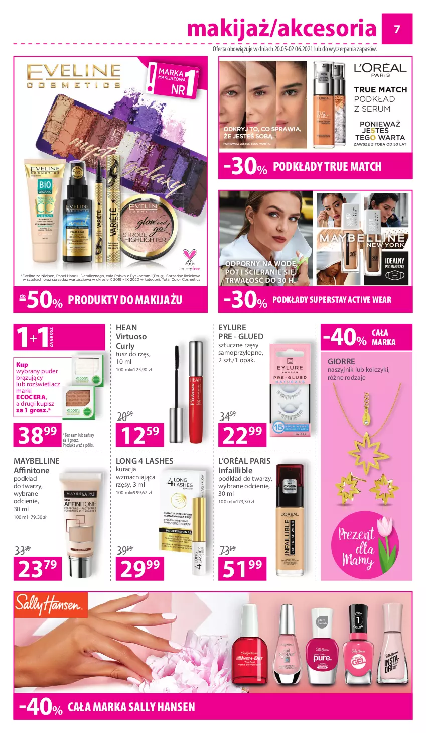 Gazetka promocyjna Hebe - Gazetka - ważna 20.05 do 02.06.2021 - strona 7 - produkty: Bell, Fa, Kolczyki, L’Oréal, Long 4 Lashes, Makijaż, Maybelline, Mop, Naszyjnik, Podkład, Podkład do twarzy, Produkty do makijażu, Puder, Rozświetlacz, Sally Hansen, Sztuczne rzęsy, Tusz, Virtu