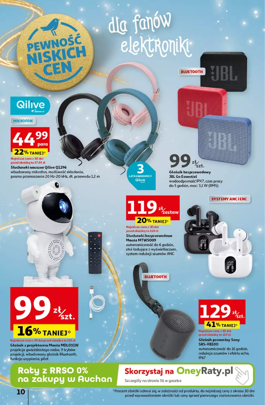 Gazetka promocyjna Auchan - Katalog Moc prezentów Hipermarket Auchan - ważna 28.11 do 15.12.2024 - strona 10 - produkty: Głośnik, Głośnik bluetooth, JBL, Manta, Mikrofon, Por, Słuchawki, Słuchawki bezprzewodowe, Sony