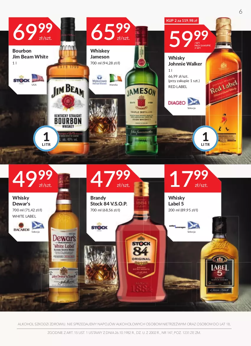 Gazetka promocyjna Stokrotka - Katalog Urodzinowy - ważna 15.09 do 28.09.2022 - strona 6 - produkty: Bourbon, Brandy, Jameson, Jim Beam, Johnnie Walker, Koc, Stock, Whiskey, Whisky