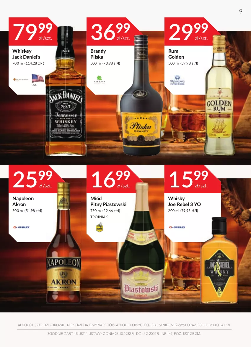 Gazetka promocyjna Stokrotka - Katalog Urodzinowy - ważna 15.09 do 28.09.2022 - strona 9 - produkty: Brandy, Leon, Miód, Miód pitny, Oleo, Piast, Pliska, Rum, Whiskey, Whisky