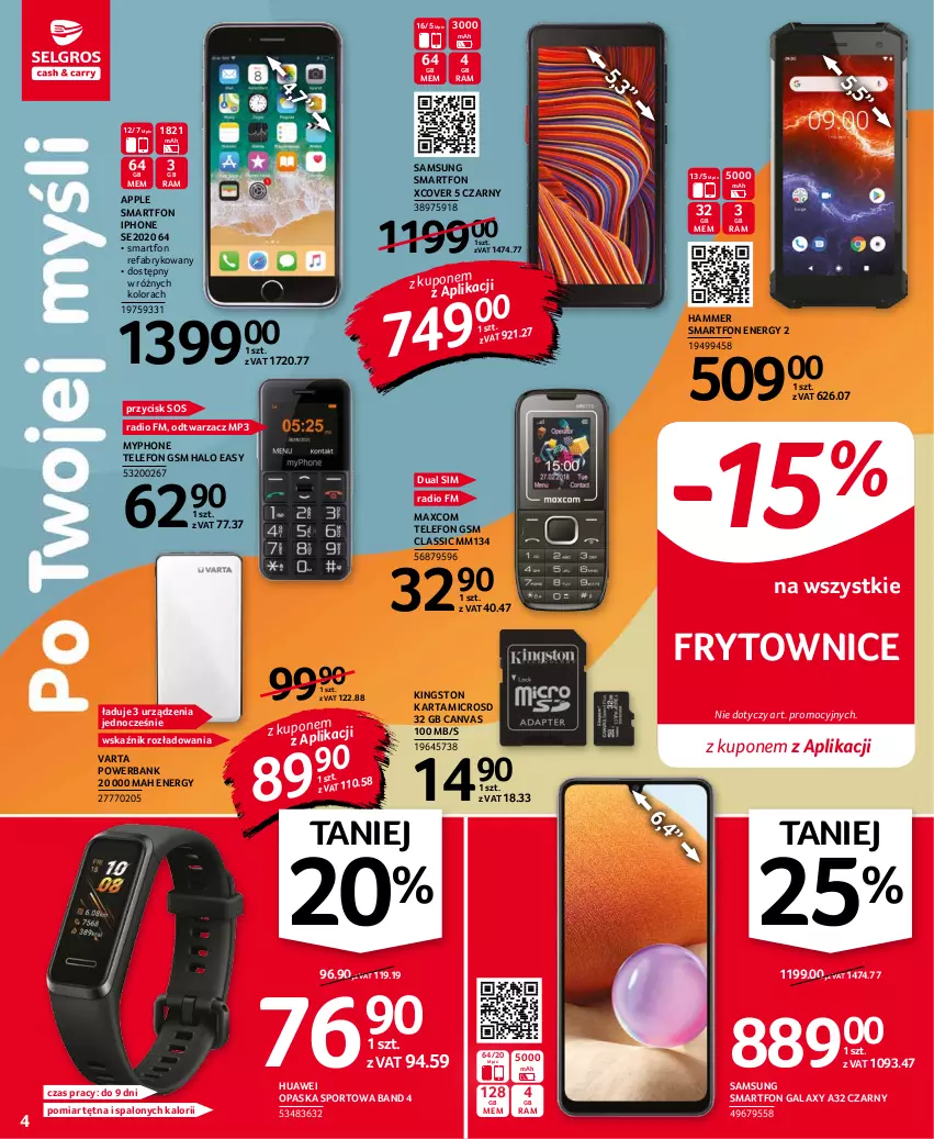 Gazetka promocyjna Selgros - Oferta przemysłowa - ważna 28.10 do 09.11.2021 - strona 4 - produkty: Fa, Gala, Halo, Huawei, IPhone SE, MyPhone, Opaska, Por, Powerbank, Samsung, Smartfon, Sos, Sport, Telefon, Varta