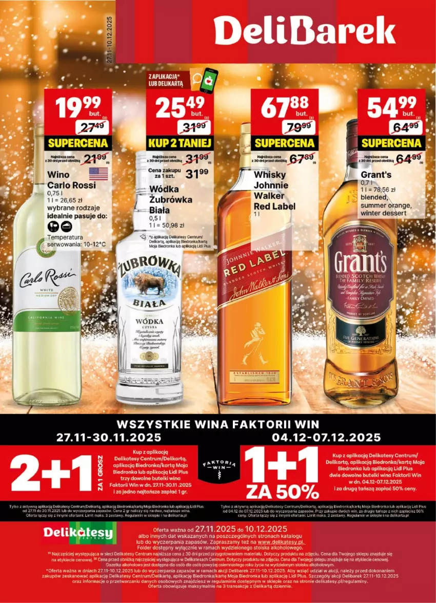 Gazetka promocyjna Delikatesy Centrum - Delibarek DC48-DC49 - ważna 27.11 do 10.12.2025 - strona 1 - produkty: Carlo Rossi, Dron, Fa, Gra, Grant's, Rum, Ser, Wino, Woda, Wódka